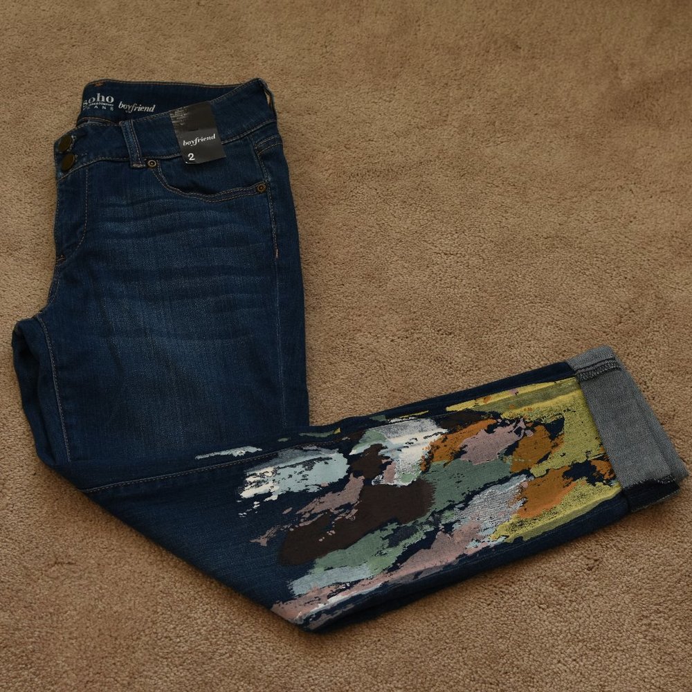 Boyfriend Capri Jeans with Paint Pattern
